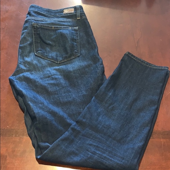 Paige Peg Skinny Distressed w holes dark wash jean - Picture 9 of 11